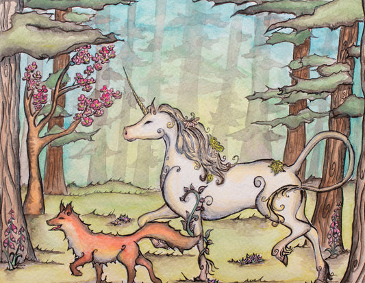 Unicorn and Fox Greeting Card