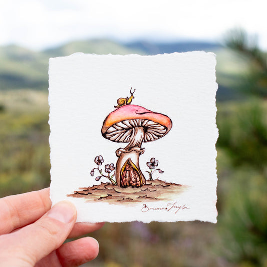 Spring Mushroom House Snail Original Illustration