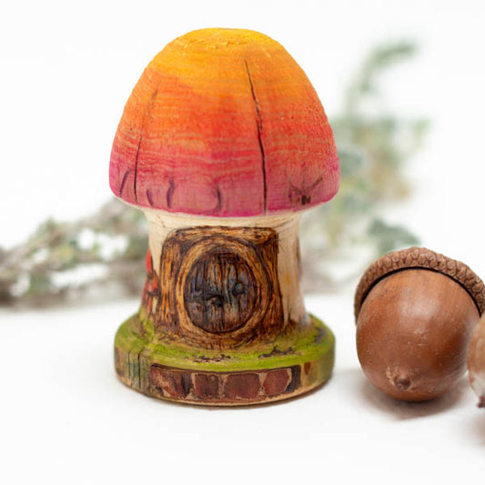 Mushroom House Ornament with Snail and Tiny Mushrooms