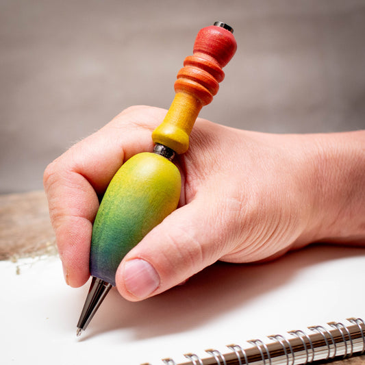 Rainbow Large Grip Painted Pen or Mechanical Pencil, Ergonomic Grip, for More Comfortable Writing, Fancy Pen, Handmade Wood Pen, Arthritis Pencil