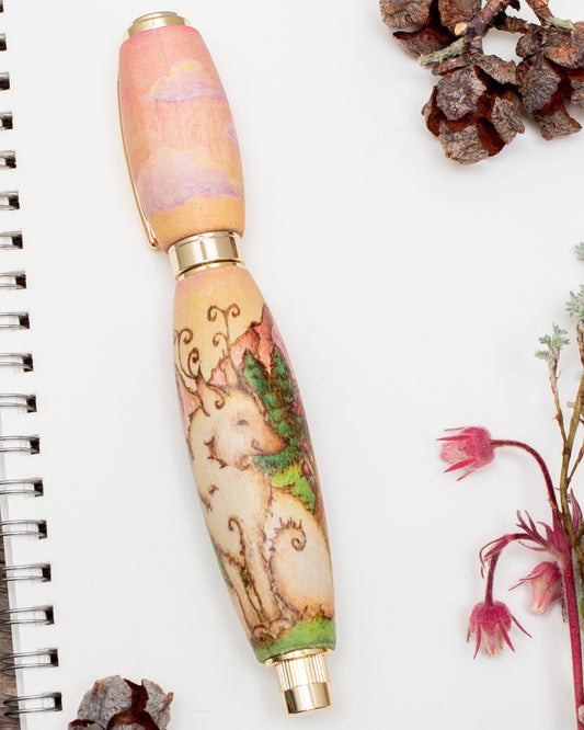 Fae Wolf and Fairy House Fountain Pen, Fairytale Fountain Pen, Handmade Wood Fountain Pen