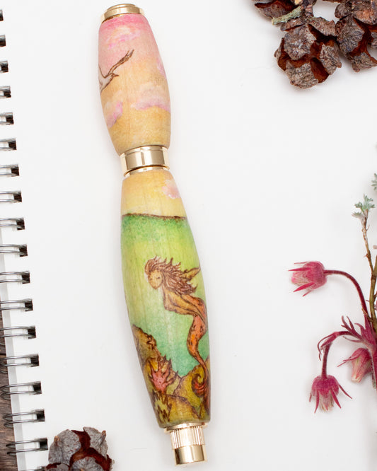 Mermaid and Grotto Fountain Pen Fairytale Fountain Pen, Handmade Wood Fountain Pen