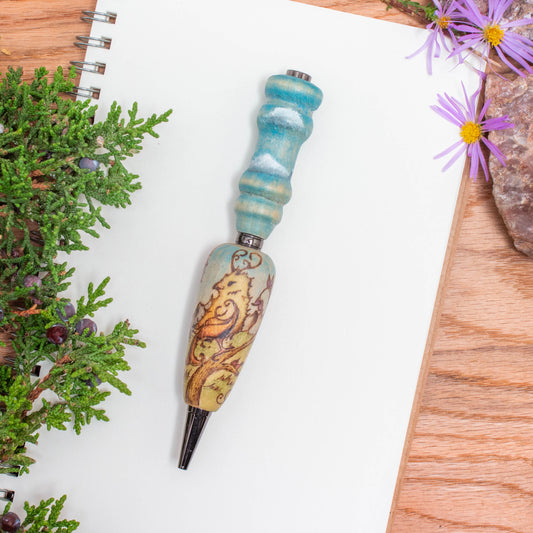Fae Sparrow with Pumpkins Ballpoint Pen or Mechanical Pencil, Ergonomic Grip for More Comfortable Writing, Fairytale Pen, Handmade Pen, Arthritis Pencil