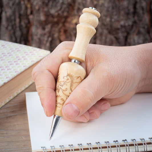 Unicorn and Cottage Natural Wood Ballpoint Pen or Mechanical Pencil, Ergonomic Grip for More Comfortable Writing, Fairytale Pen, Handmade Pen, Arthritis Pencil