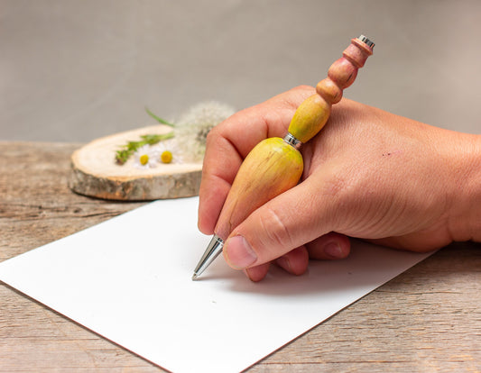 Large Grip Pastel Painted Wood Pen or Mechanical Pencil, Ergonomic Grip for More Comfortable Writing, Fancy Handmade Pen